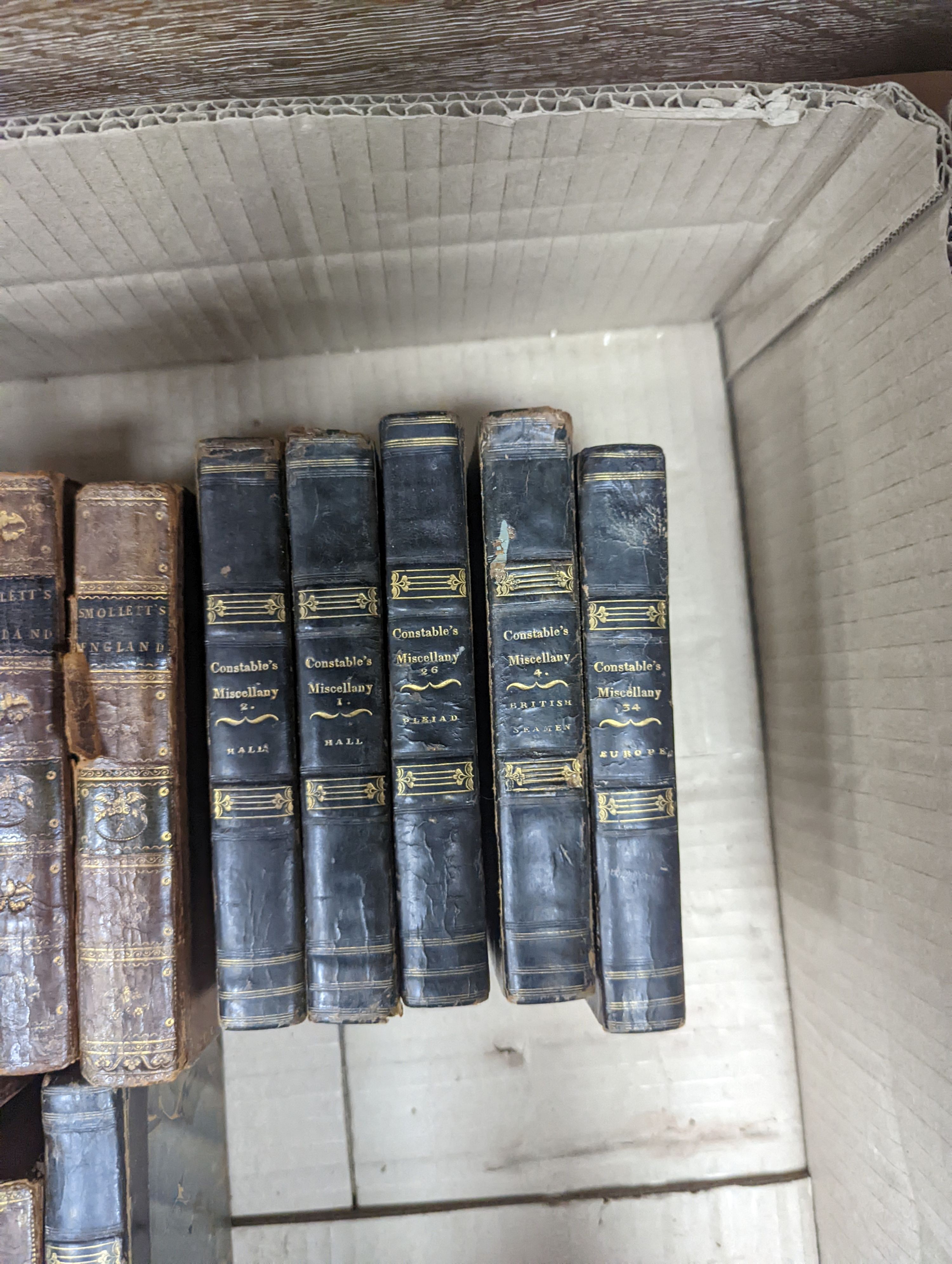 Old leather - Literary Interest, various bindings, 18th/19th century (59 vols) (in 2 boxes).